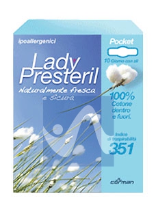 Lady Presteril Linea Pocket Assorbente Puro Cotone 10 Assorbenti Giorno con Ali